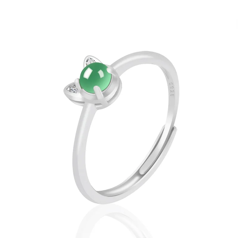 Natuurlijke A-Grade Jade Zon Groene Kat Ring Ijs Jadeiet S925 Zilver Ingelegde Sieraden Voor Dames Geschenken Sieraden Eenvoudig Verstelbaar