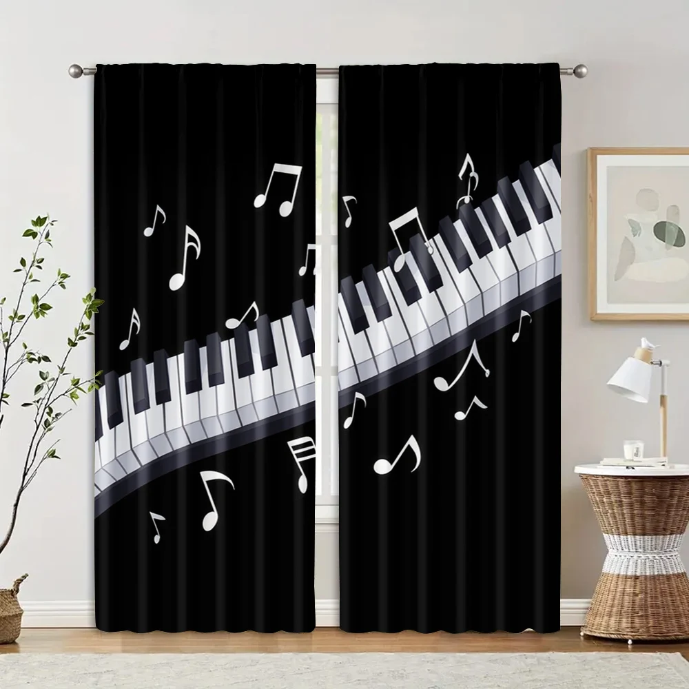 2pcs, Curtains Roller Blinds Black & White Piano Key Machine Washable Polyester (without rod) Home Decor Use for Bedroom,