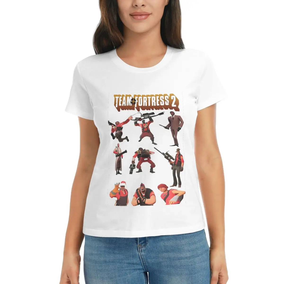 Camiseta feminina equipe fortaleza 2 tf2 log verão manga curta camisetas o pescoço algodão t camisas roupas topos streetwear