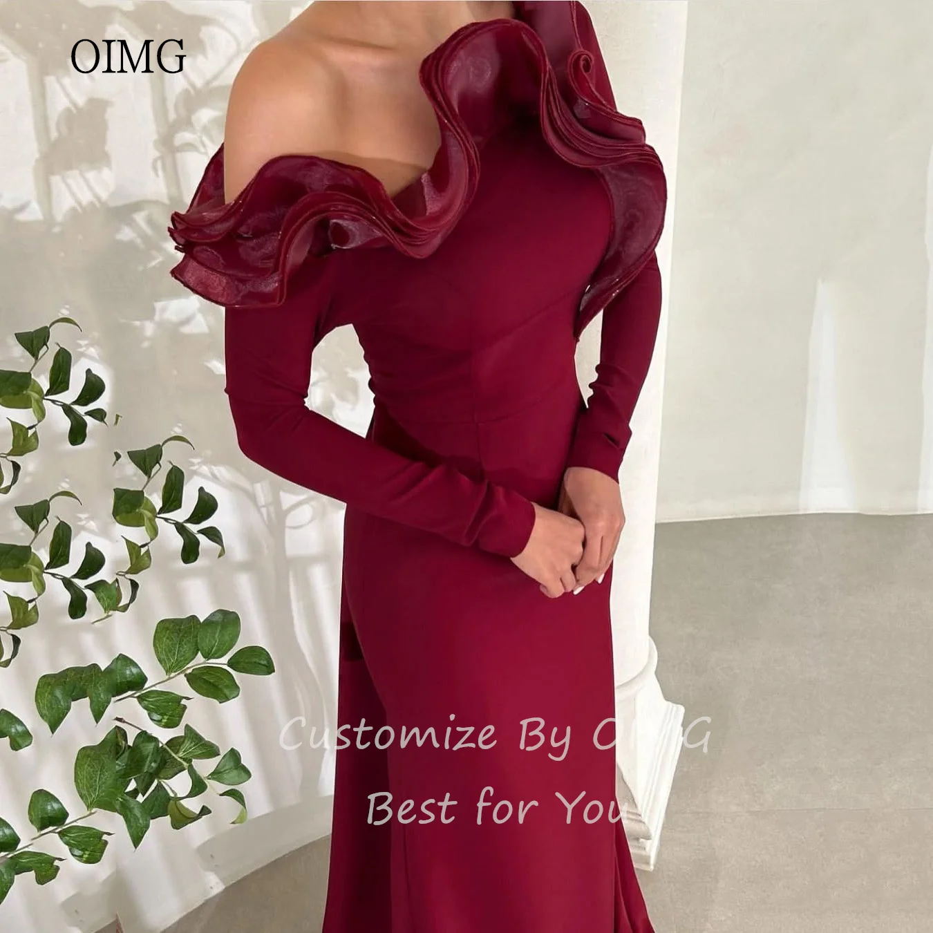OIMG Elegant Mermaid Formal Prom Gowns Off The Shoulder Evening Dress Floor Length Side Trailing Women Party Dresses Customized