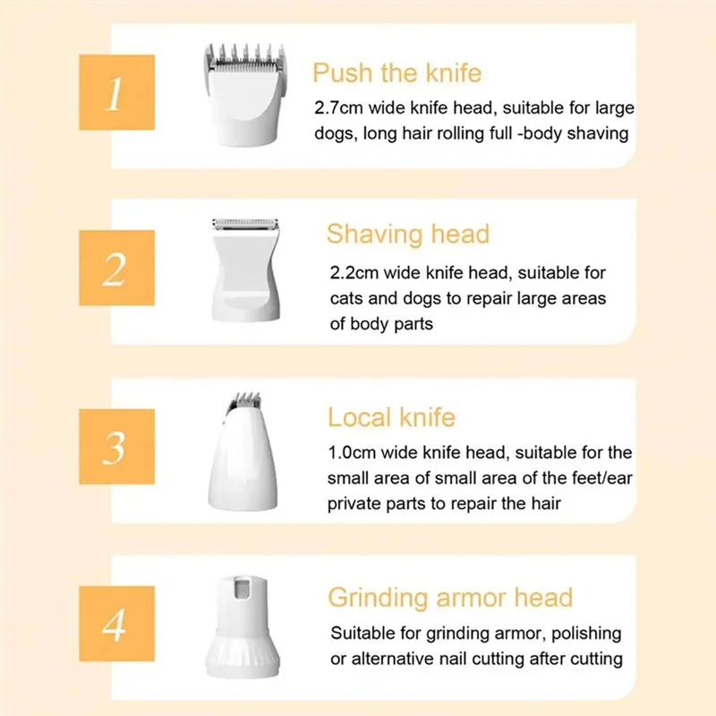 

4-In-1 Pet Grooming And Care Set 4Different Blades Dog And Cat Hair Shaver Low Noise Pets Clippers Rechargeable Cordless-ABUA