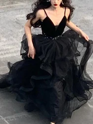 Customized French Elegant Black Evening Dress Ball Gown Slim Waist Fashion Vest Wedding Dresses 2024 Summer Temperament Suspende