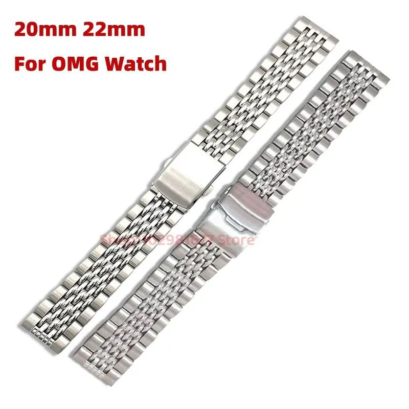 Silver 20mm 22mm 316L Stainless Steel Rice Beads Universal Straight End Watch Strap Band Bracelet Fit for Omega Watch