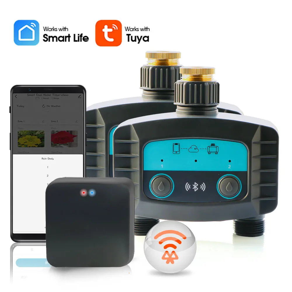 Tuya WiFi/Bluetooth-compatible 2-Way Water Timer Smart Solenoid Valve for Home Garden Wireless Phone Remote Watering Controller