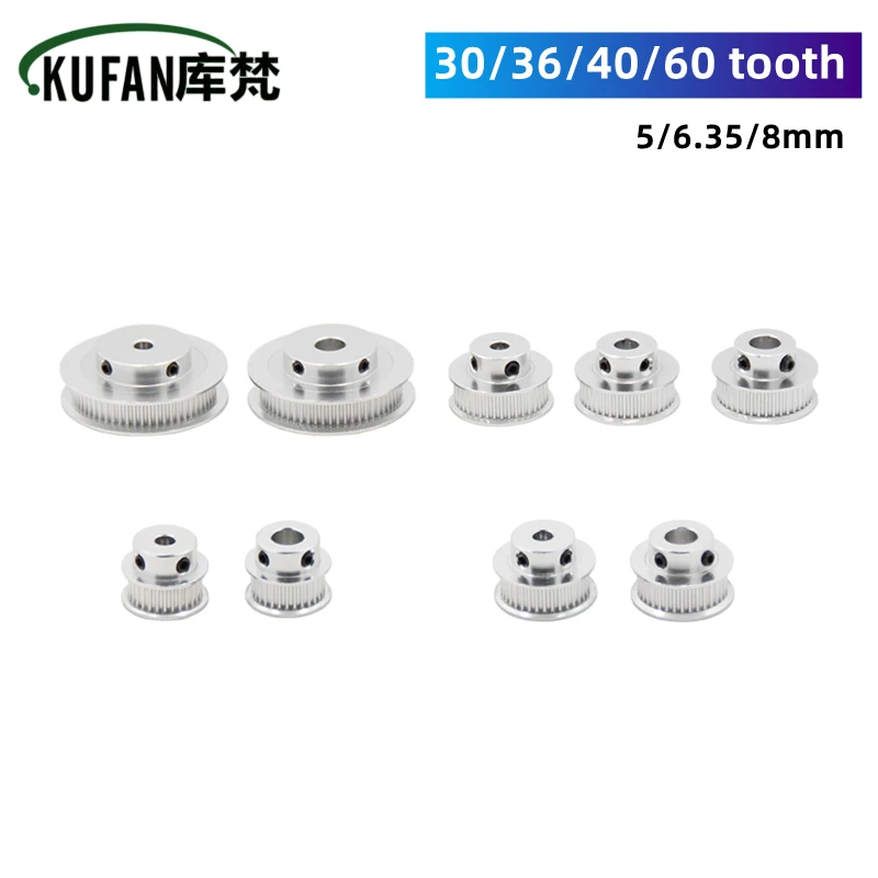 KUFAN GT2 Timing Pulley 3D Printer pulley 30 36 40 60 80Tooth Pulley Wheel Bore 5mm 8mm 10mm Aluminum Gear Teeth Width 6mm Part