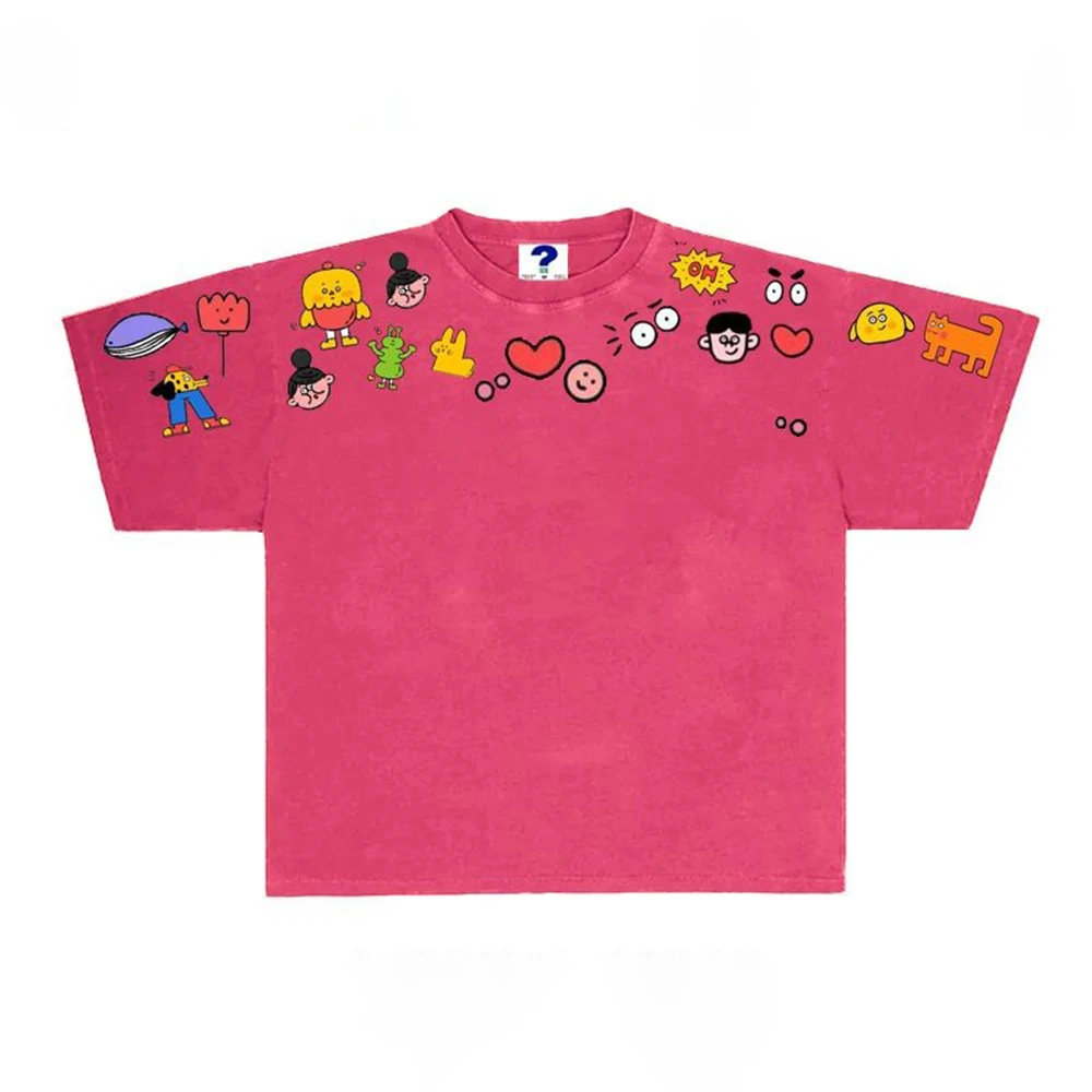 Men's Y2k Graphic Print Short-Sleeved T-Shirt American Fashion Trend Retro Street Hip-Hop Loose Niche Summer New Men's Tops
