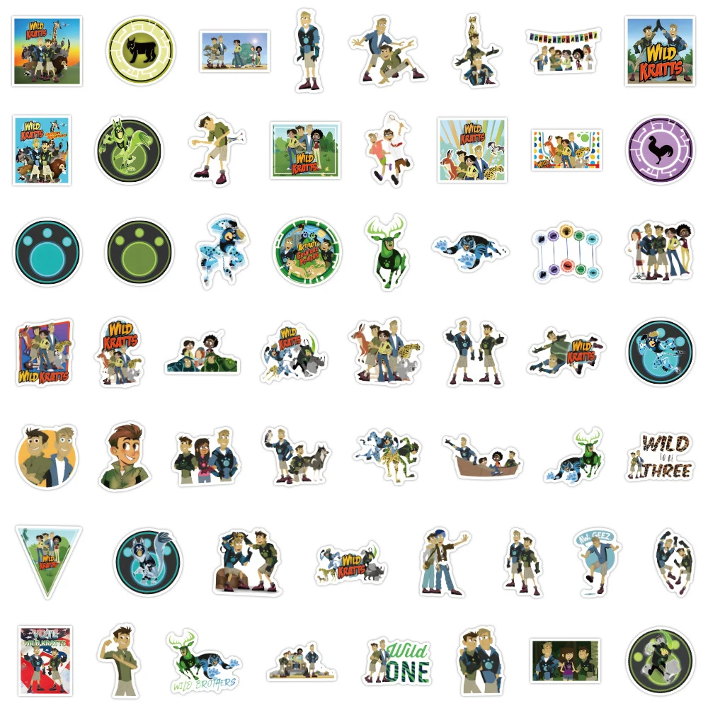 Irmãos Animais Wild Kratts Cartoon Adesivos, DIY, Computador portátil, Skate, Telefone, Carro, Mala, Anime Adesivos Decalques, Brinquedos para Crianças, 10 Pcs, 30 Pcs, 55Pcs