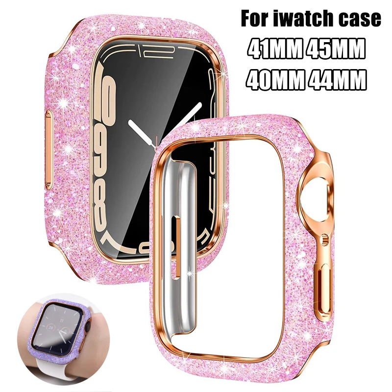 Diamond Cover for Apple Watch Case 45mm 41mm 44mm 40mm Bling Bumper Screen Protector for Apple Watch Series 9 8 7 4 5 6 Se