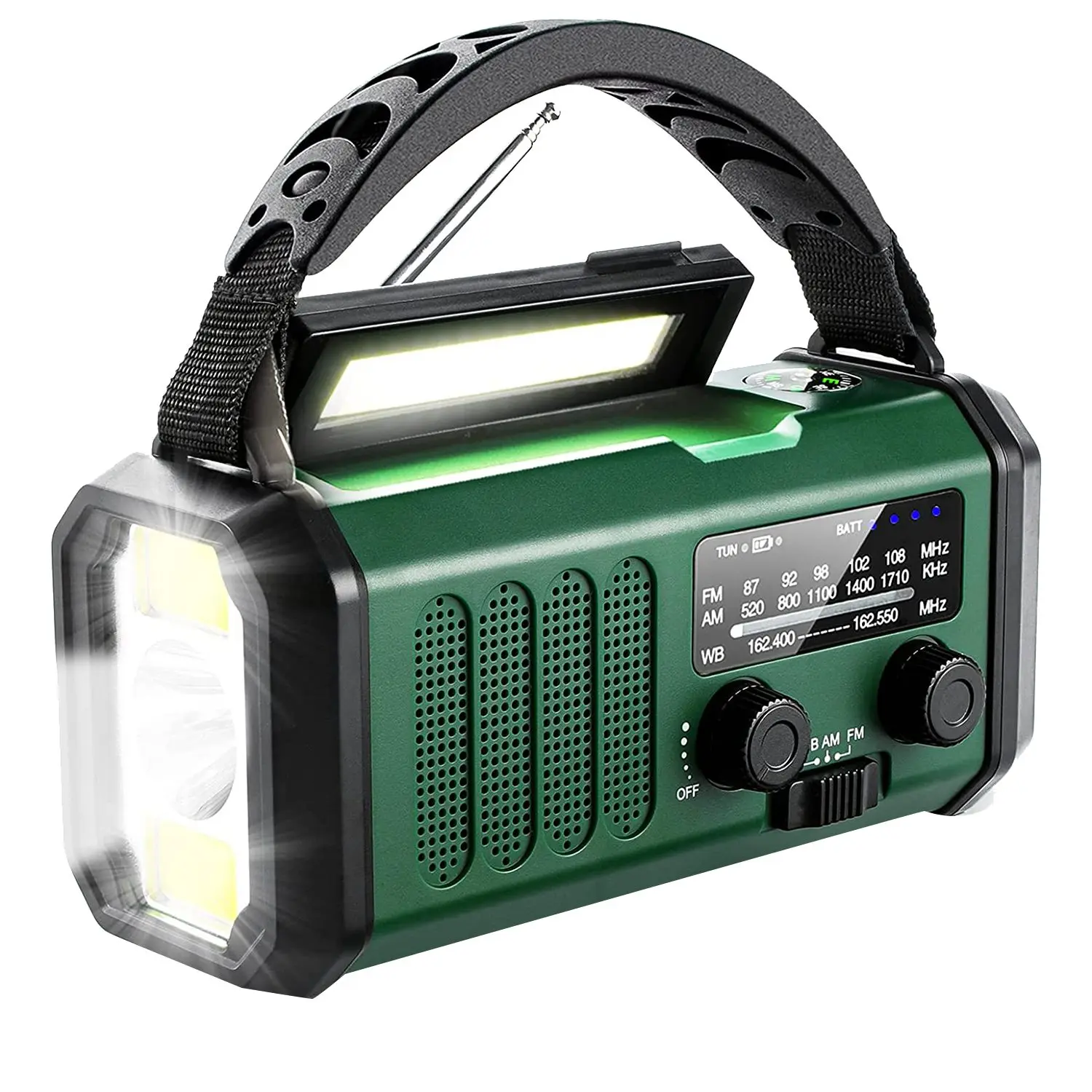 

Solar Power Emergency Hand Crank Radio AM FM NOAA Weather Radio, SOS, 3 Modes LED Torch,Reading