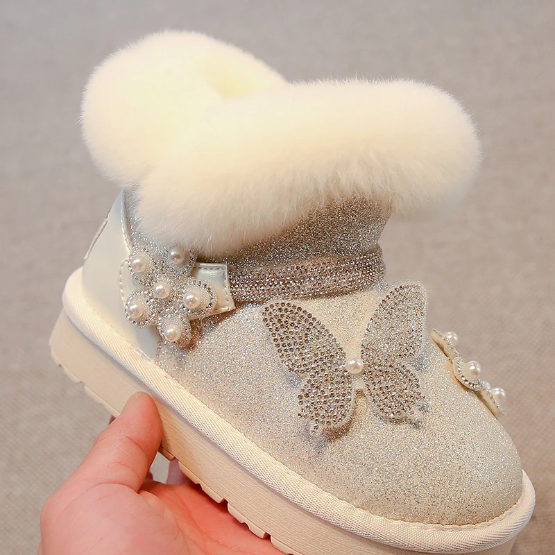 Girls 2025 New Winter Fashion Boots Plush Princess Boots Children's Short Girls Cotton Wool Warm and Comfortable Pink Snow Boots