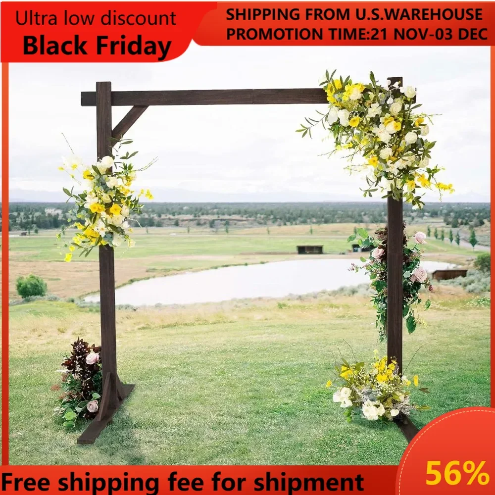 7FT Rustic Square Wedding Arch Wooden Backdrop Stand, Wedding Ceremony Arch - Brown  round backdrop stand  wedding