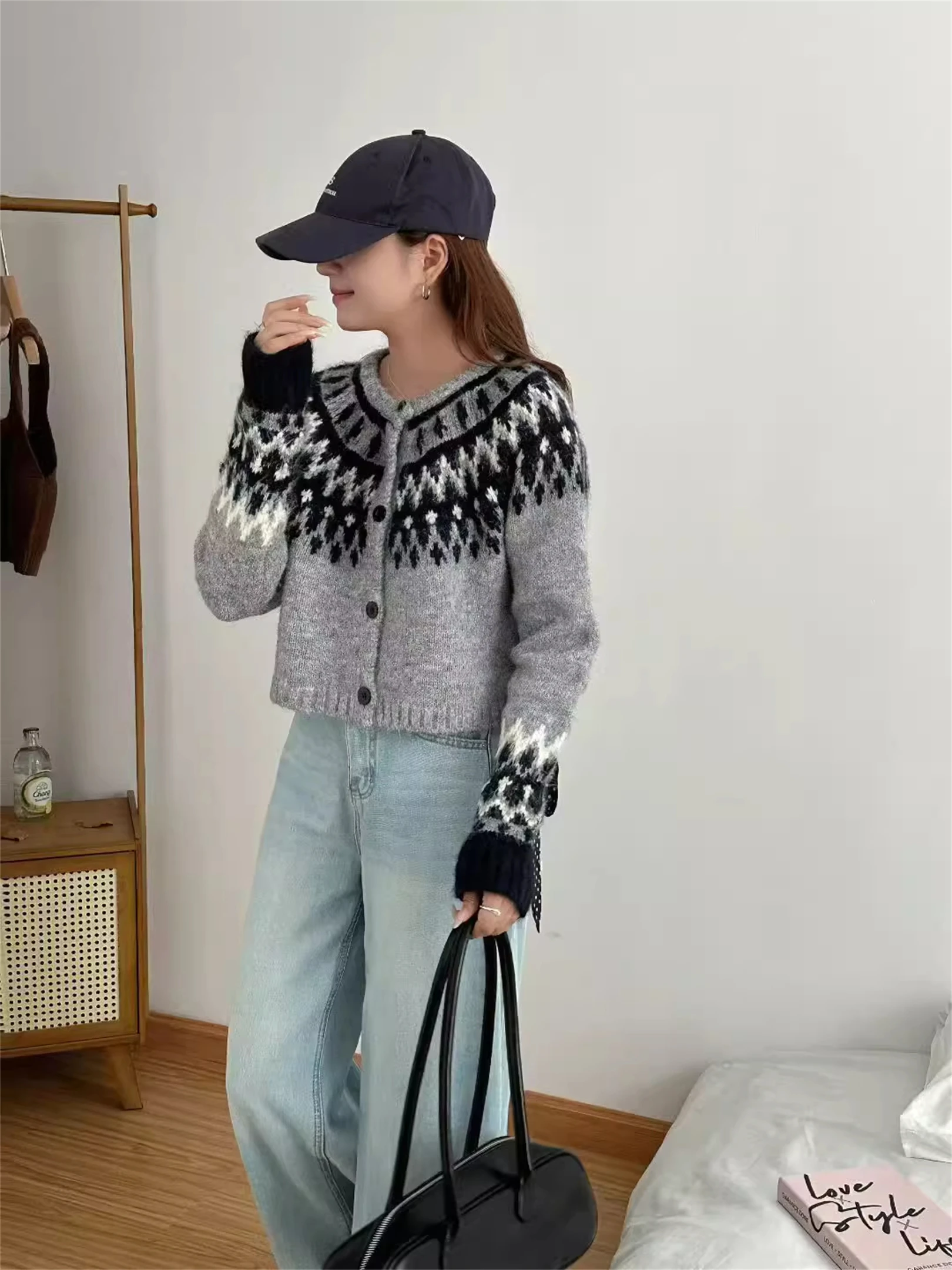 Dames ort gebreide trui jas Island Fair Isle contrasterende kleur gebreide kleding afslanken groot formaat herfst faion casual sle