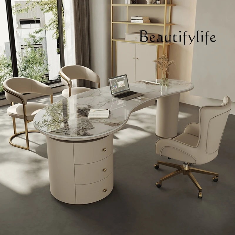 

Consultation table Reception negotiation Beauty salon desk Household modern simple light luxury rock slab desk