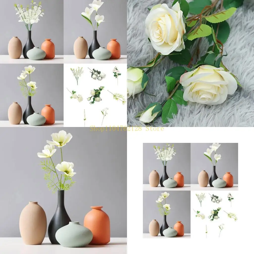 Artificial Flower Realistic Flower Bouquets with Leaf for Bridals Bouquets Wedding Floral Arrangements Home Decoration best sale