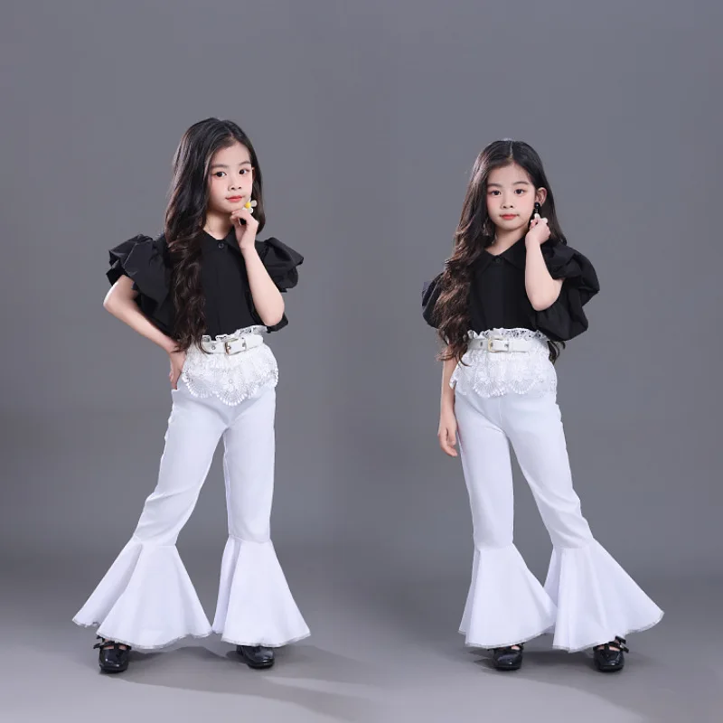 

Girls 7080s Retro Hong Kong Style Black And White Trendy Clothes, Locomotive Runway Show Performance Clothes, Jazz Dance Trendy