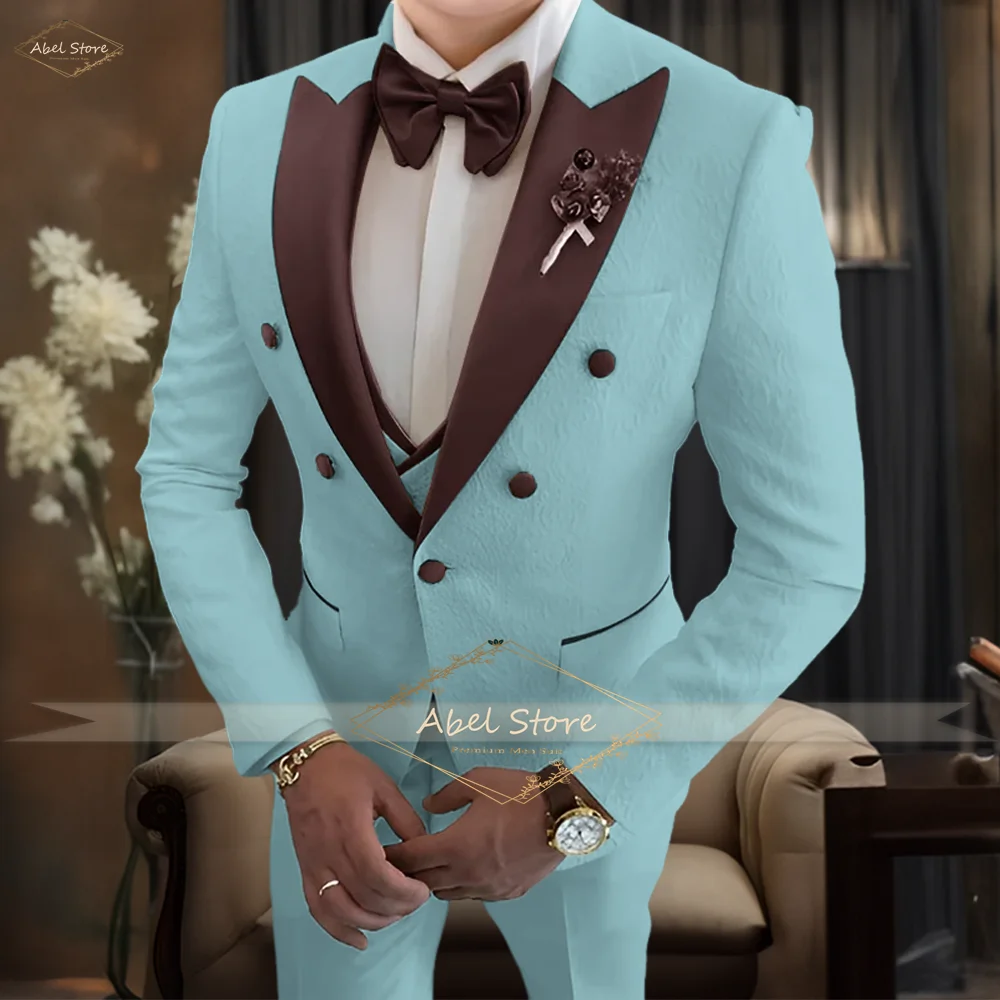 Elegant Jacquard Design Suit 3PC Set Groom Special Occasion Wear Intricate Pattern Tailored Fit Custom Sizing
