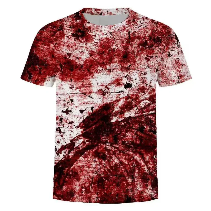 العصرية الجديدة المتضخم تي شيرت الرجال ثلاثية الأبعاد المطبوعة نمط بقع الدم المطبوعة قصيرة الأكمام Harajuku تصميم شخصي قميص المرأة #2