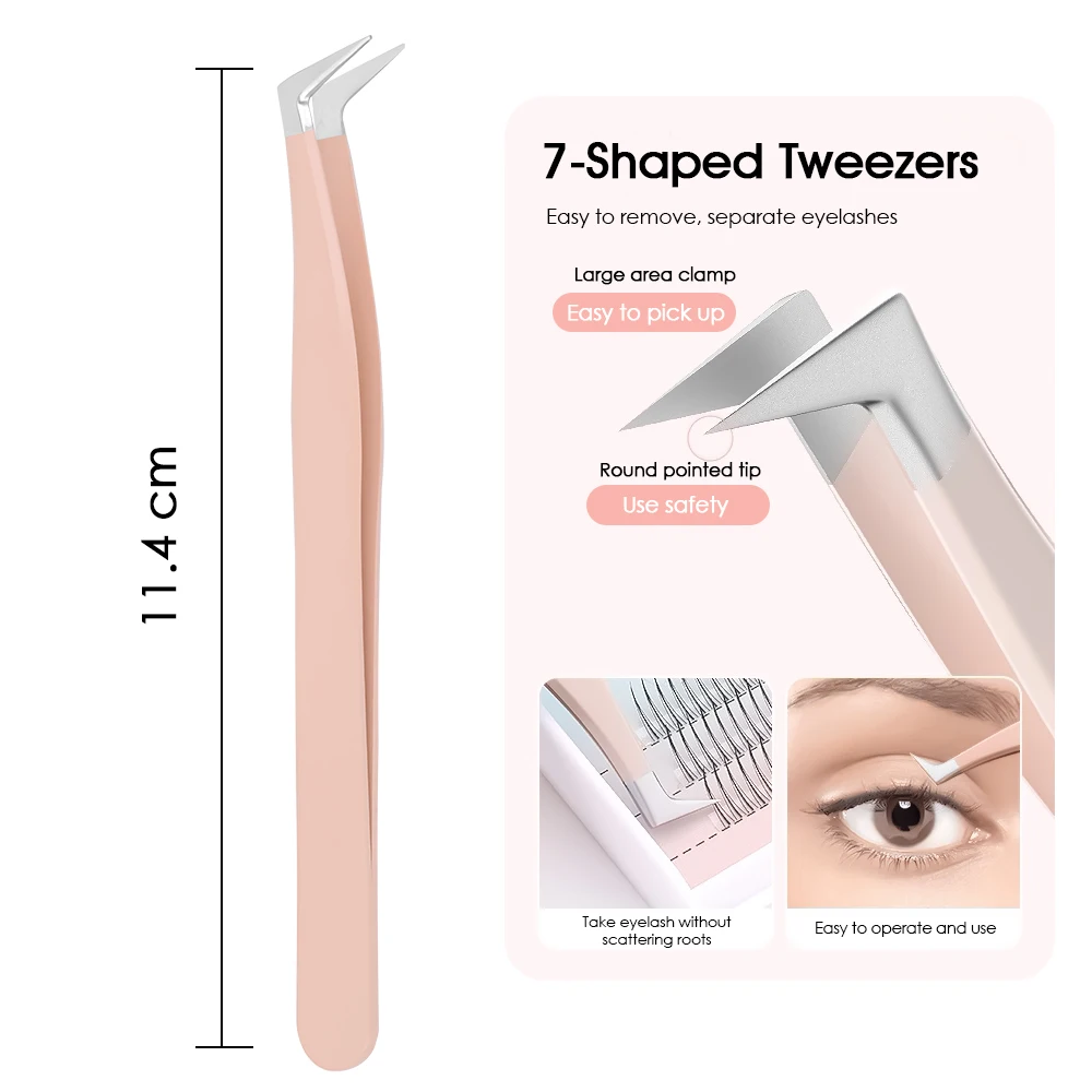 Hot Sale Deep Pink Color High Precision Curved Head Lashes Makeup Tools Individual Anti-static Eyelash Tweezers with Fiber Tips