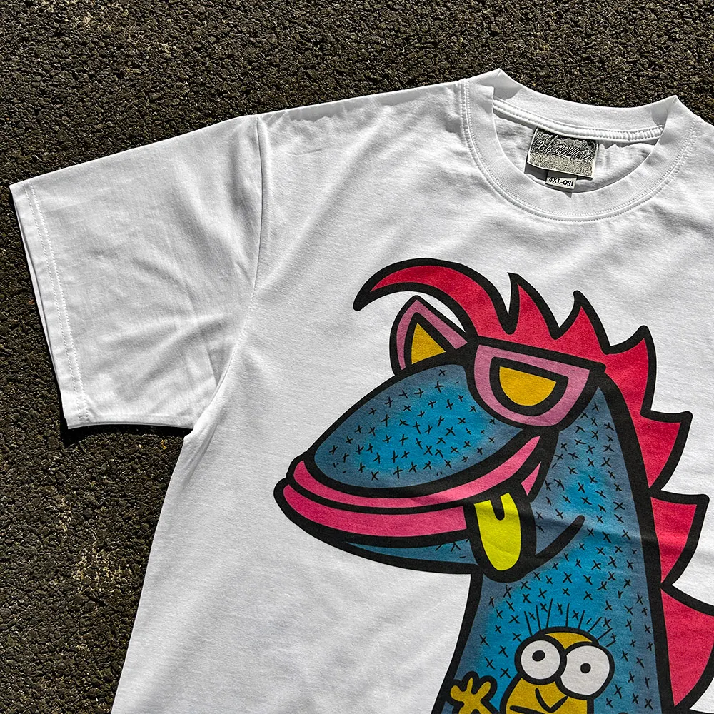 Heavyweight 260G Cute Dinosaur Graffiti Design Tshirt Couple Matching Short Sleeve T-shirts Cotton Youth Summer Fashion