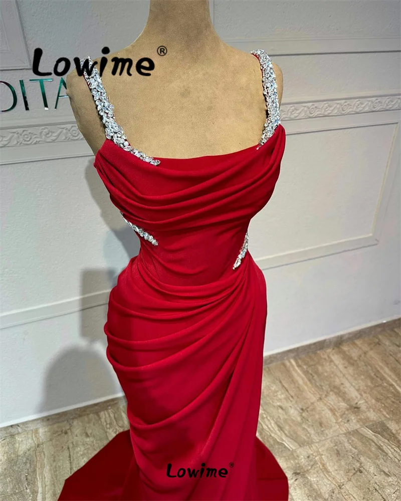 Red Long Arabic Party Dress For Weddings Robe 2024 Mermaid Cheap Evening Gowns Crystals Women Prom Celebrity Dresses Custom Made