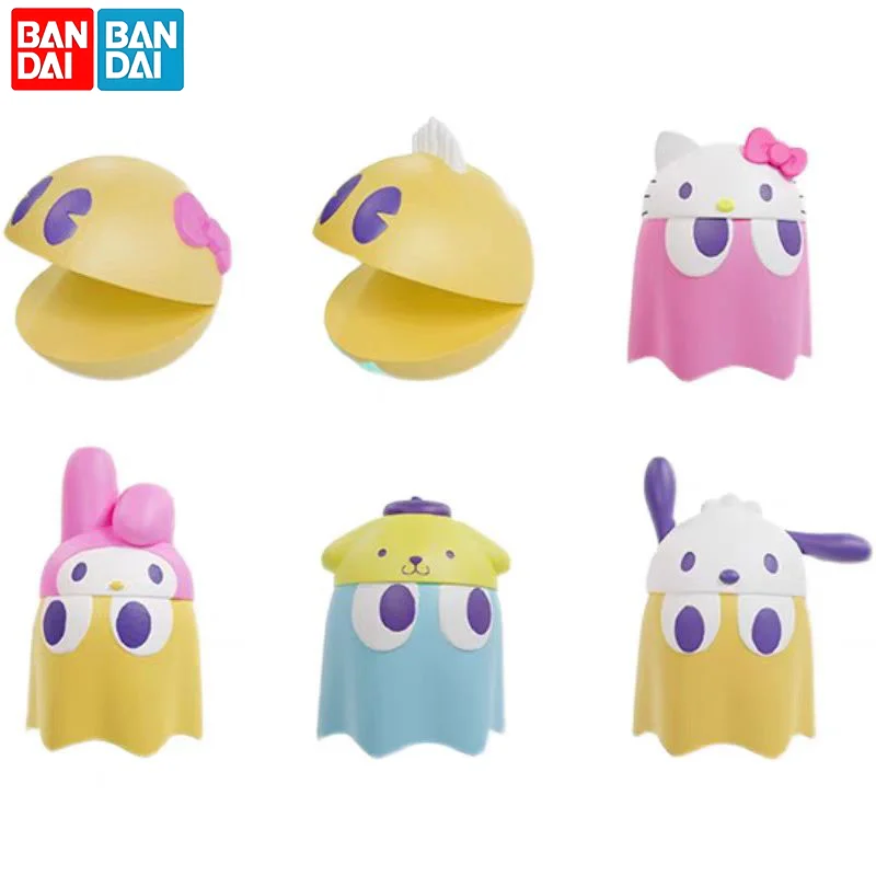 بانداي الأصلي باك مان سانريو مرحبا كيتي شبح الشكل لطيف مكتب صغير ديكور أنيمي تحصيل لعبة هدية مزخرفة لمحبي