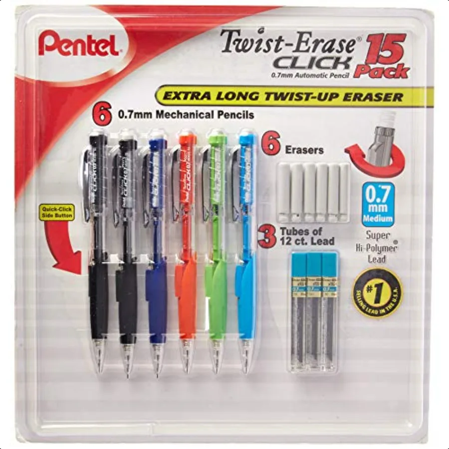 

ase Click Mechanical Pencils 0.7mm HB 2 School plies Teacher plies Drawing Sketching pencils Assorted Barrel Colors 6 Mechanica
