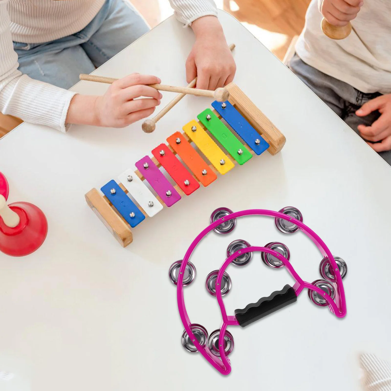 

Hand Crank Tambourine Bells Musical Instruments Rattle Bell Held Percussion Purple Resin Iron Material Sturdy Long