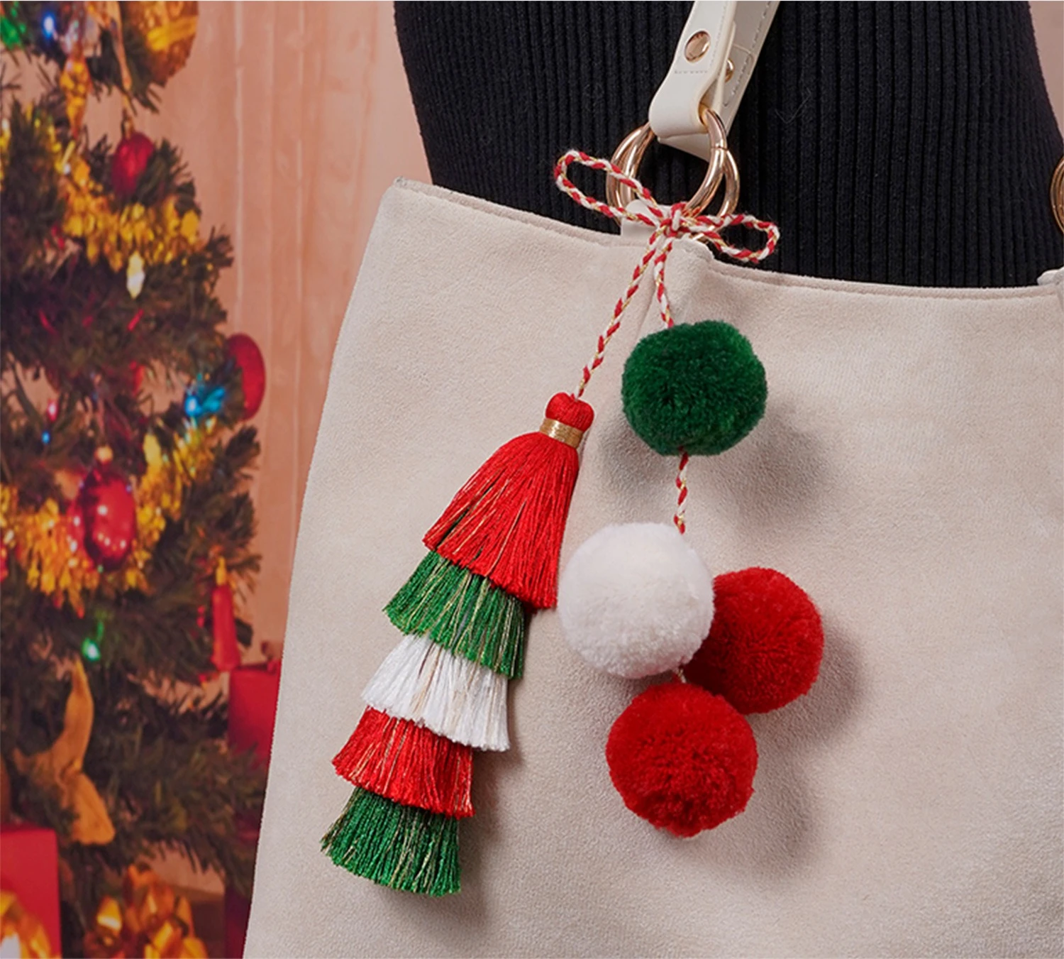 European and American bohemian cute plush backpack pendant personalized creative hand-woven fringed bag pendant - view 3