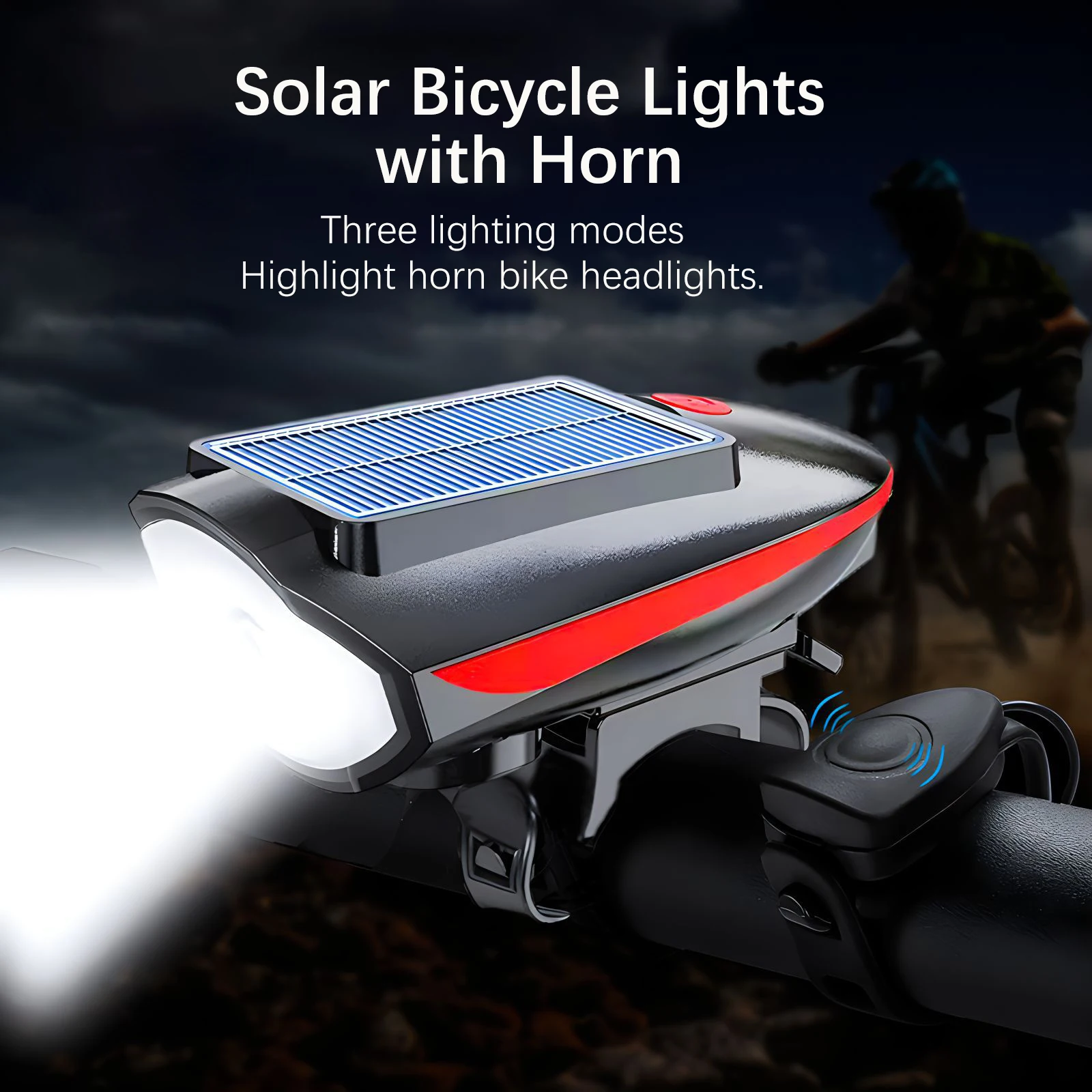 Luz Solar para bicicleta de montaña y carretera, linterna frontal con bocina, pantalla de alimentación recargable por USB