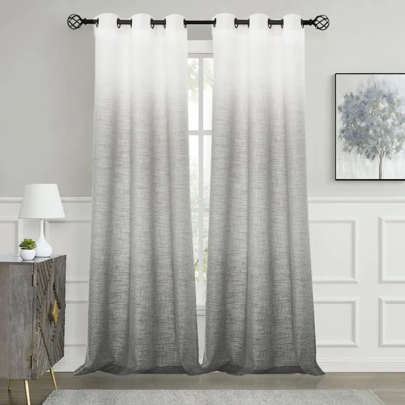 

Ombre Window Curtain Panel Linen Gradient Print on Rayon Blend Fabric Drapery Treatments for Living Room/Bedroom