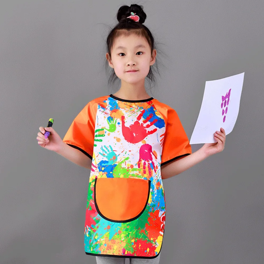Durable Easy Clean Short-sleeved Painting Apron Waterproof Random pattern Kitchen Apron Drawing Dressing Baking Bibs