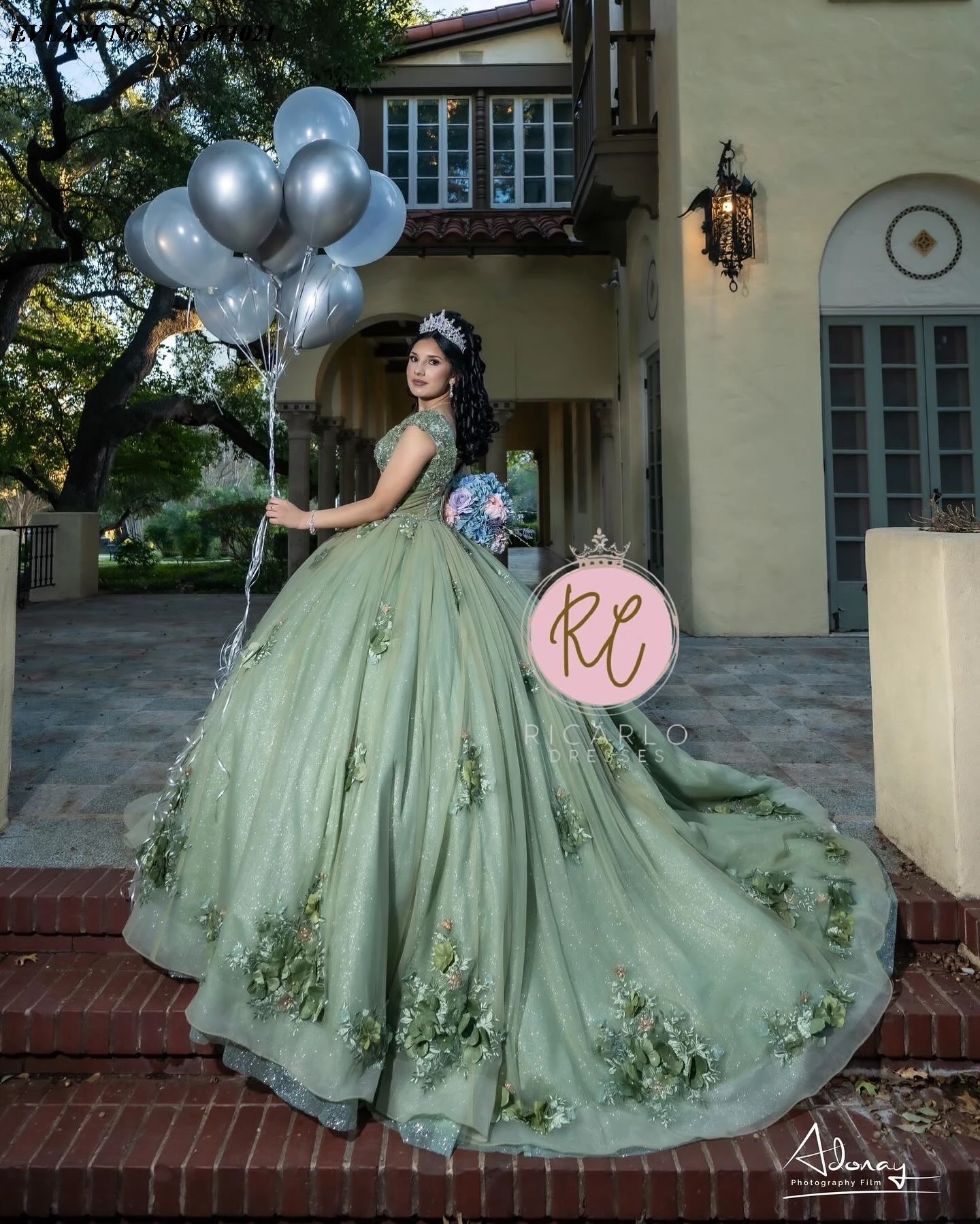 EVLAST Personalizado Sage Verde Quinceanera Vestido de Baile Off Ombro 3D Floral Applique Frisado Doce 16 Vestidos De Anos SQ349