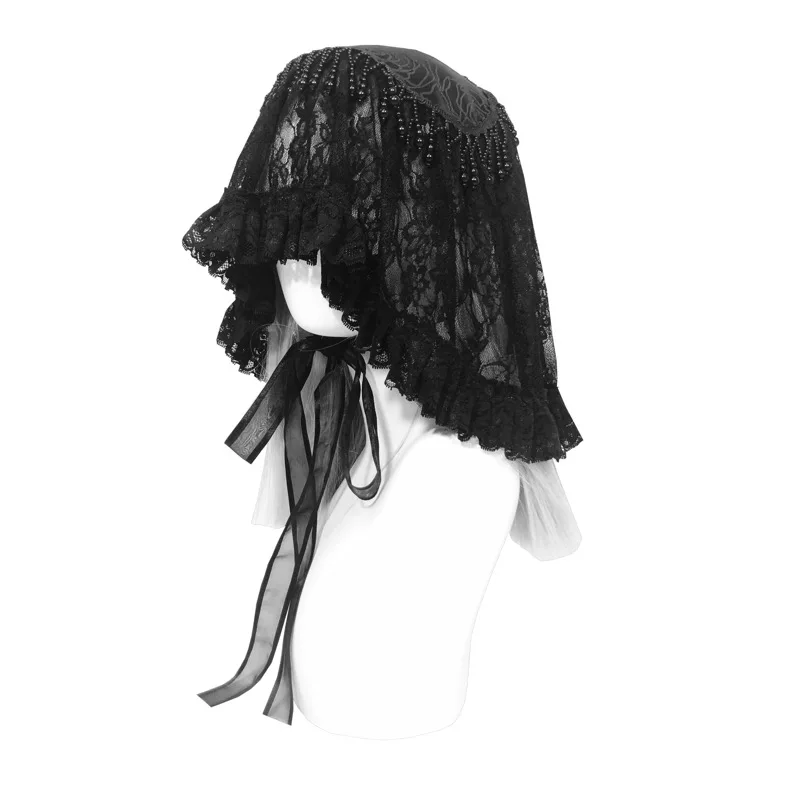 Headdress Women\'s Face Cover Dark Lace Jacquard Fabric With Beads Exquisite All-Match HairBand Matching Veil ClothingDecorations