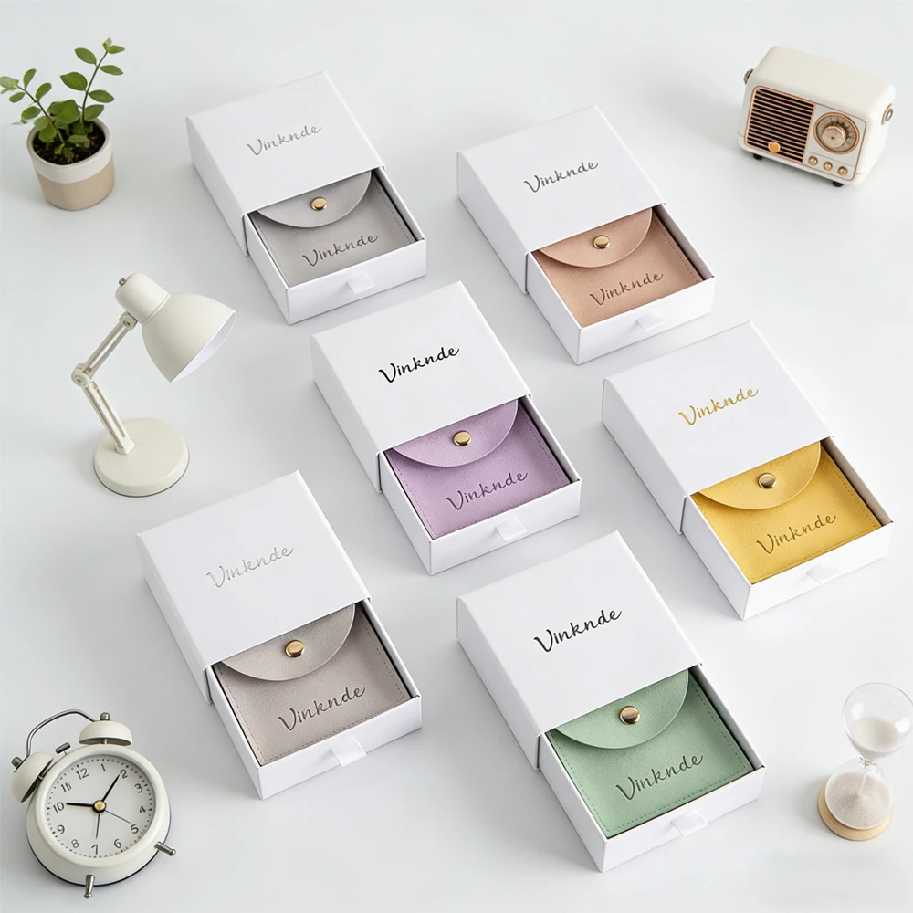

Customized Logo White Jewelry Drawer Box with Microfiber Button Bag Suede Velvet Pouches Ring Earrings Boxes Wedding Gift Case