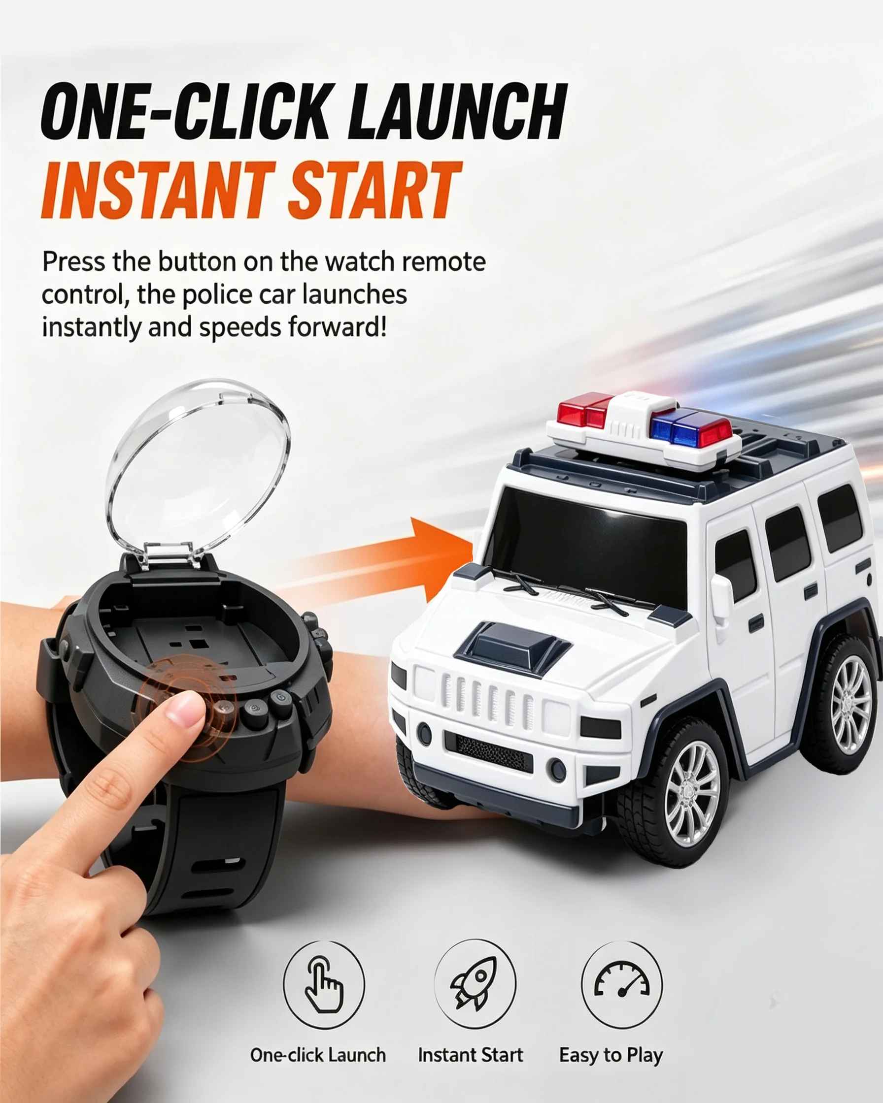 Wearable Watch Controller! 4 Channel Mini White Police RC Car Toy, Portable Wireless Remote Control Vehicle, Perfect Gift for Bo