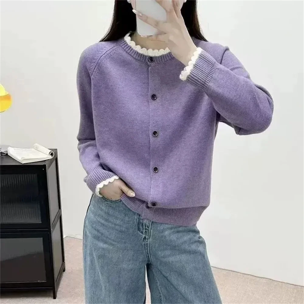 Korean Knitted Cardigan Women's Spring Autumn New Fashion Casual Short Outerwear Sweater Coat Cropped Cardigan Long Sleeve Top