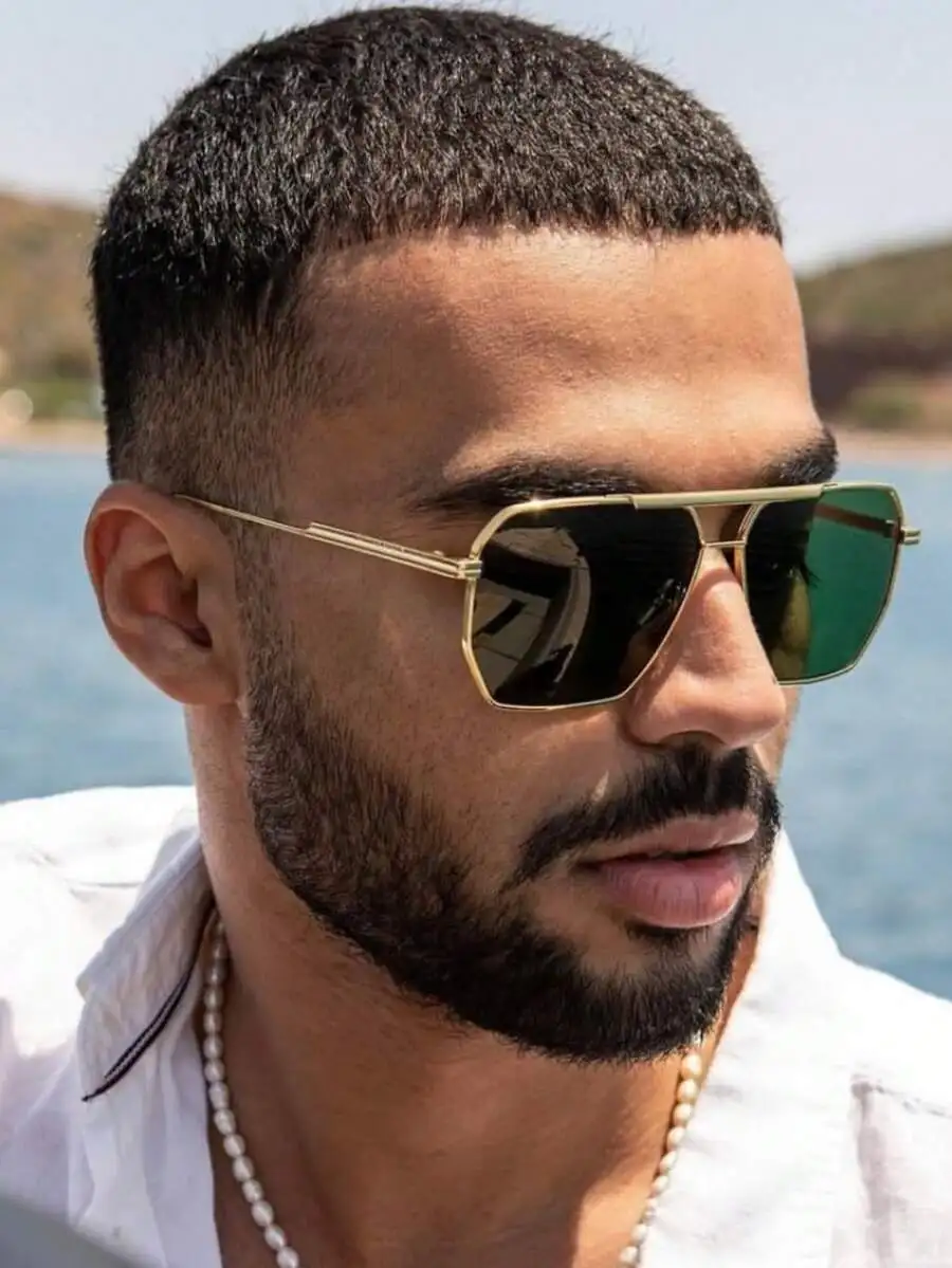

Men's Gold-Tone Metal Square Frame Sunglasses for Beach Travel & Daily Wear