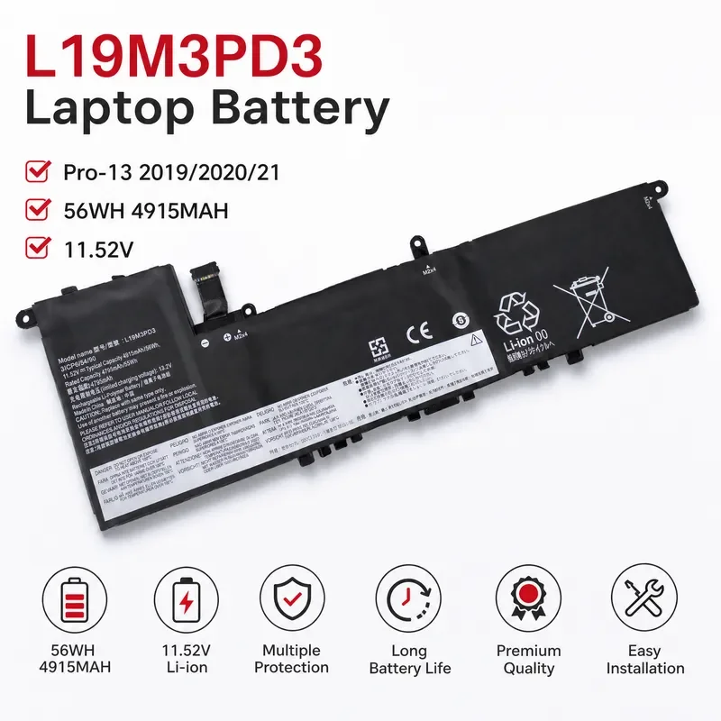 L19M3PD3 for Lenovo for Xiaoxin Pro 13 2019 2020 2021 Laptop Battery L19D3PD3 Replacement Internal Notebook Batteries
