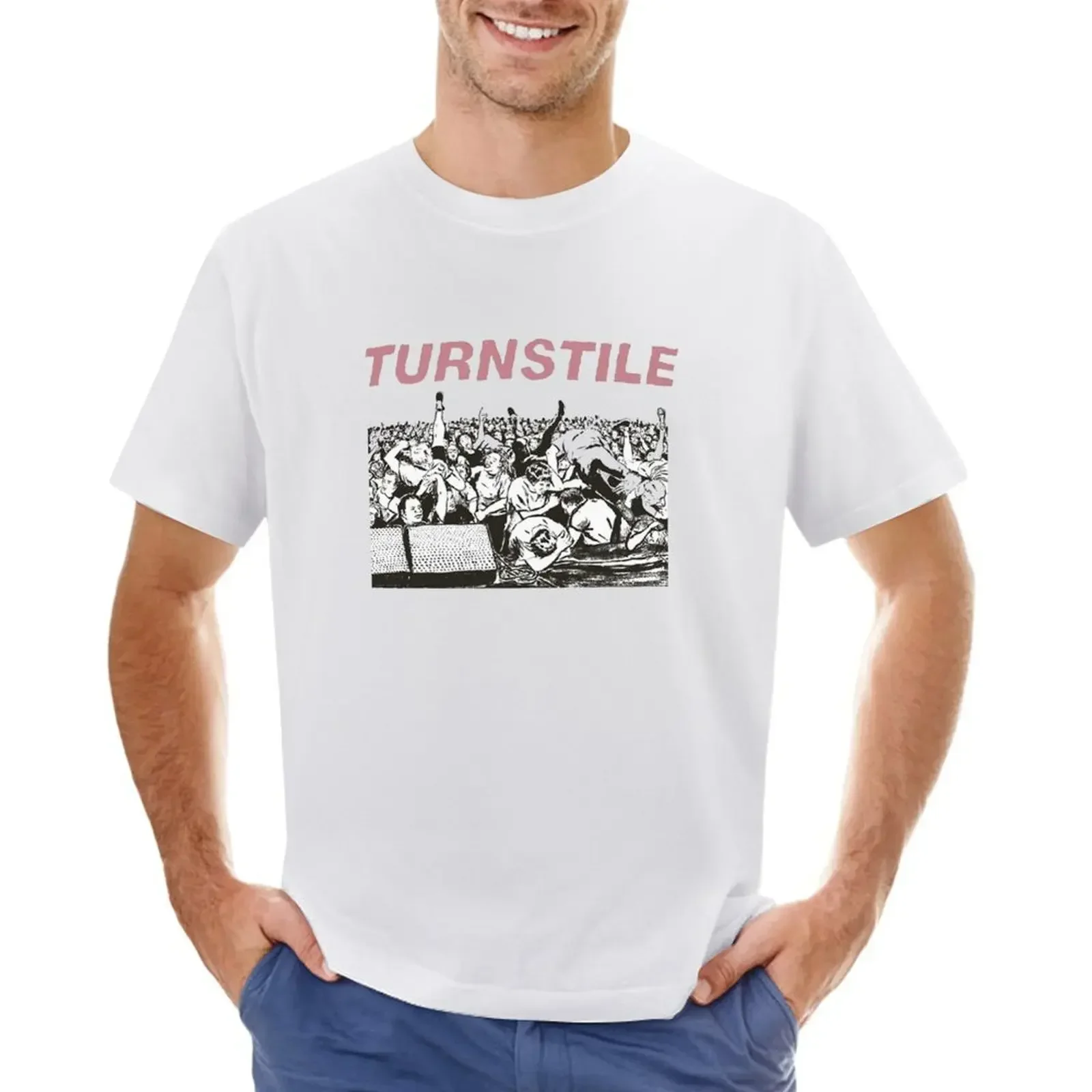 crowd of spectators T-shirt vintage clothes oversized funnys t shirts for men cotton