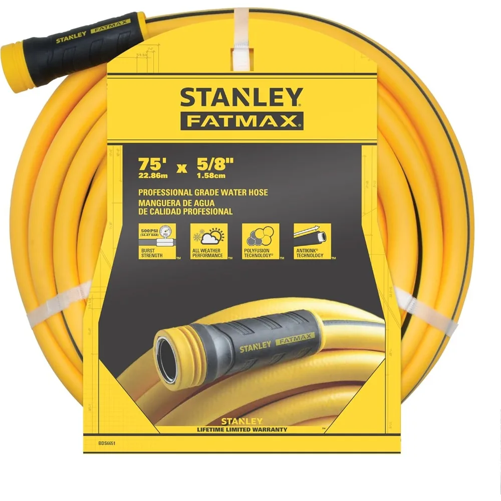 

Stanley Garden BDS6651 Fatmax Professional Grade Water Hose, 75' x 5/8", 75ft, Yellow, 500 Psi