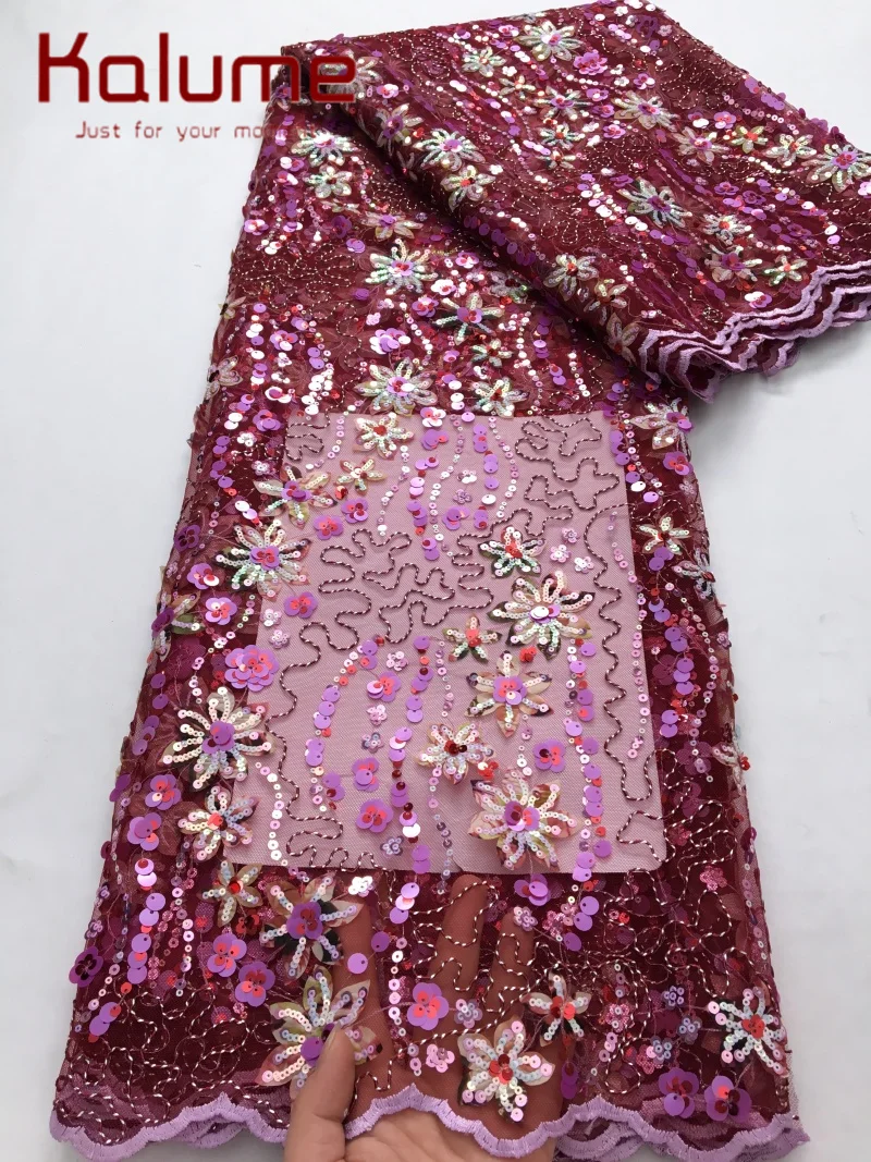 Kalume 2025 Newest French Tulle Lace Fabric High Quality African Lace Fabric with Embroidery Sequins Lace Fabric for Dress F4315