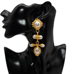 women vintage retro earrings feminine exaggerated medieval long pearl earrings