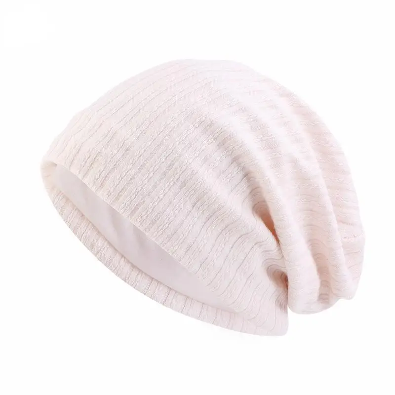 Autumn and Early Winter Cotton Solid Color Wheat Spike Pattern  Double Layer Skullies &Beanies