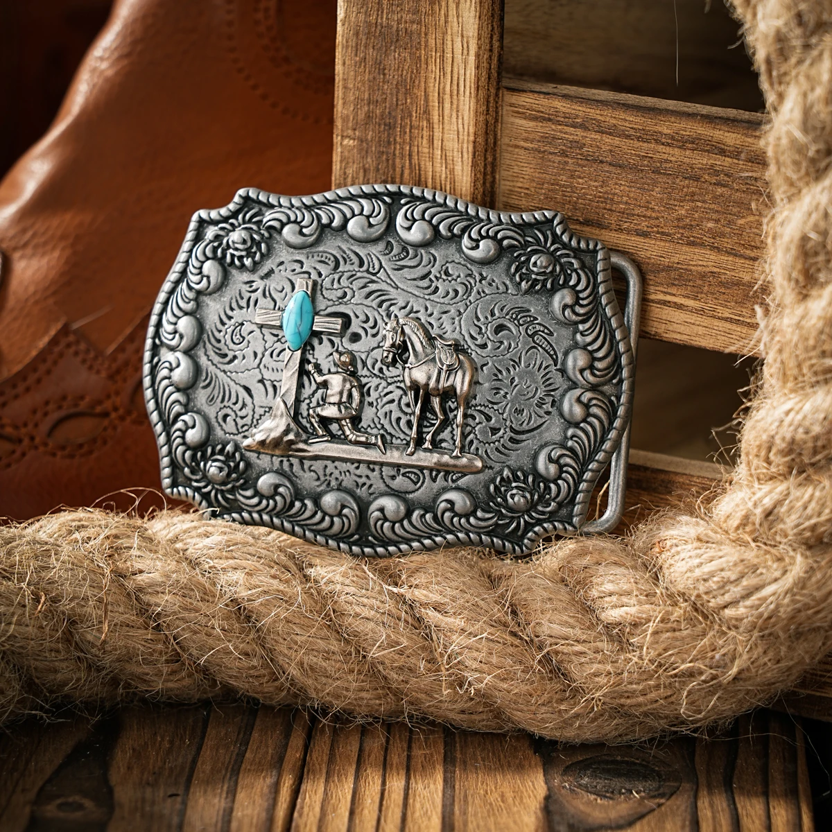 Pasek z klamrą w stylu zachodnim, metalowa klamra, jedna klamra do paska