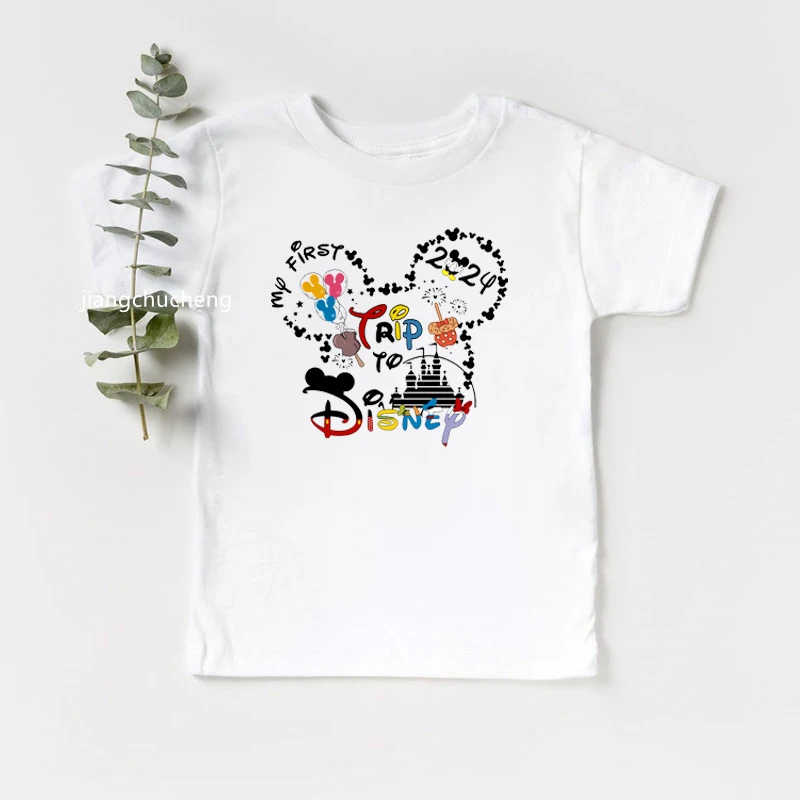 New My First Disney Trip 2024 Kids Tshirts Funny Short Sleeve Boys Girls Disney Vacation T Shirt Mickey Minnie Children Clothes