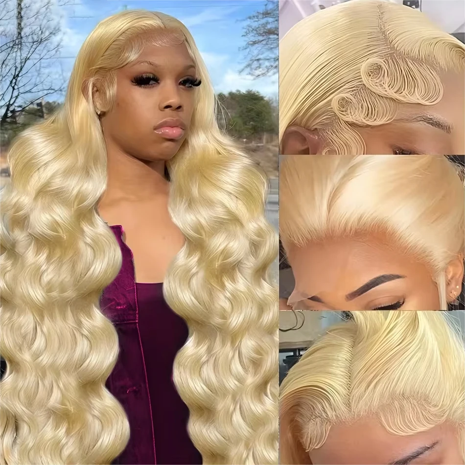 Perruque Lace Front HD 13x6 Blonde 613, Cheveux Humains 16-36 Pouces, Densité 220%, Ondulation Body Wave, Ligne de Cheveux Naturelle avec Baby Hair pour Femmes