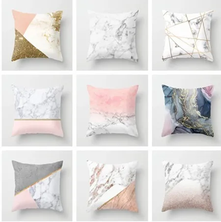 INS Rose Gold Color Throw Pillow Case Gold Mable Cushion Covers for Home Sofa Chair Decorative Pillowcases