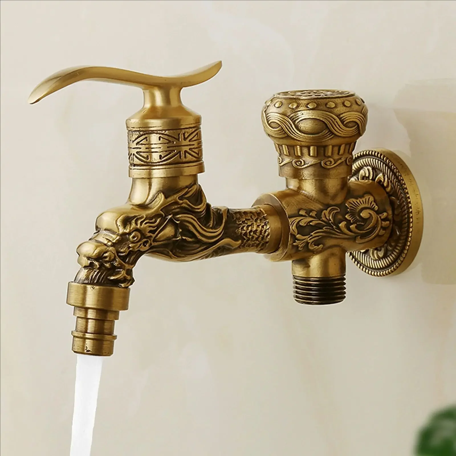 Brass AntiqueOutside Toilet Tap Washing Machine Bibcock Decorative Outdoor Garden Basin Wall Mount Single Cold Water Faucet