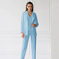 Elegant Woman Dress Pants Sets Woman Slim and Elegant Women's 3-piece Suit Sky Blue Single-breasted Social Suits for Women Pant