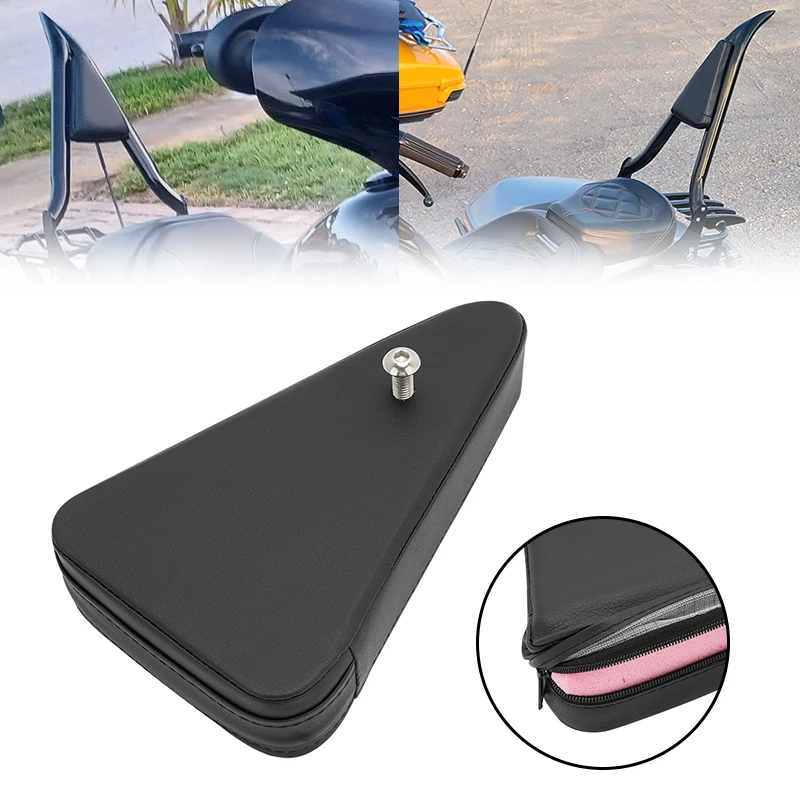 For Harley Yamaha Honda Suzuki Kawasaki Motorcycle Universal Leather Rear Passenger Sissy Bar Backrest  Black Seat Cushion Pad